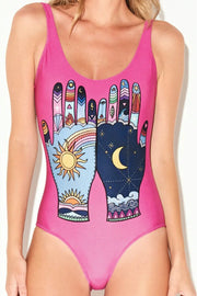 Hand Print Pink One-piece Swimsuit